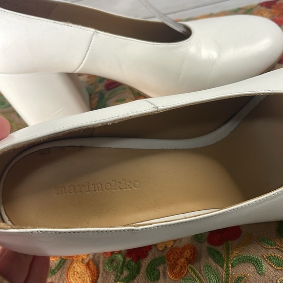Marimekko White Block Heel Leather Ankle Strap Heels - Picture 11 of 11